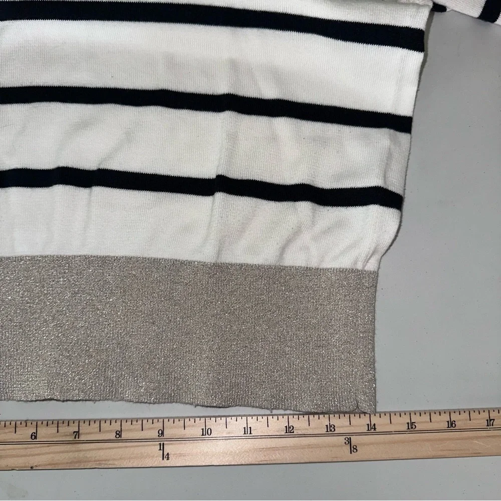Lands End‎ Women’s Striped 100% Supima Cotton Sweater Sz S 3/4 Sleeve Metalli
